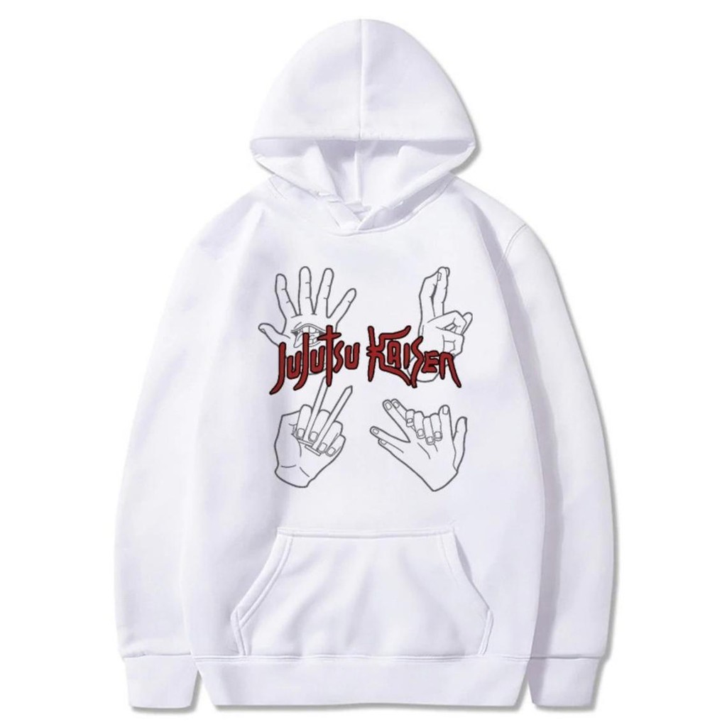 Hoodie Jujutsu Kaisen Sukuna Finger Cursed Line Art White Color