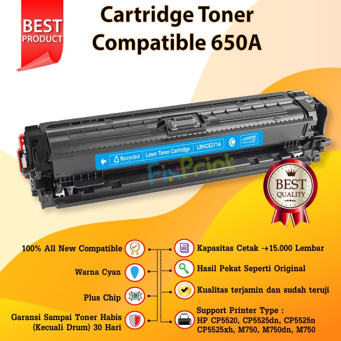 Cartridge Toner Compatible HP 650A CE270A CE271A CE272A CE273A Printer Laserjet CP5520 CP5525 CP5525