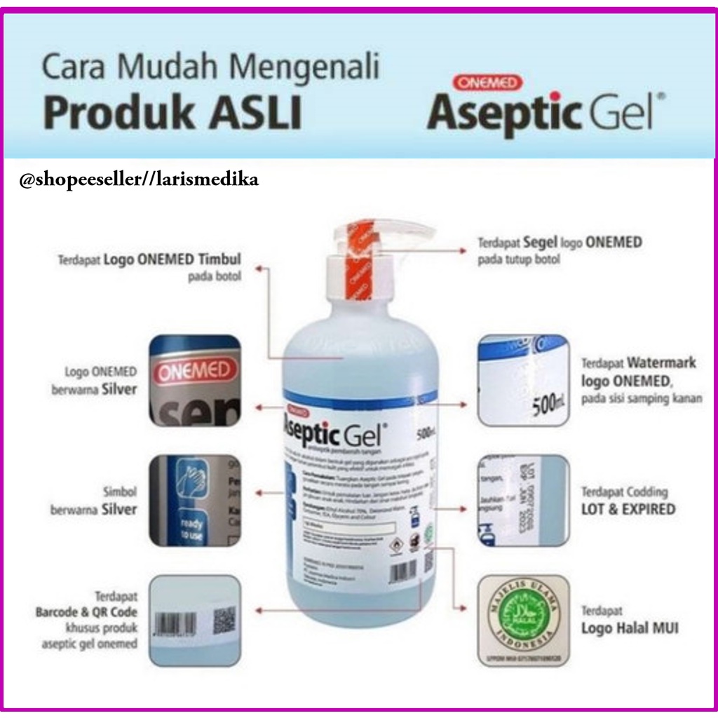 Aseptic Gel 500ml Onemed / Cairan Antiseptik Pump / Antiseptic Gel Dispenser Aseptic Gel 500 ml