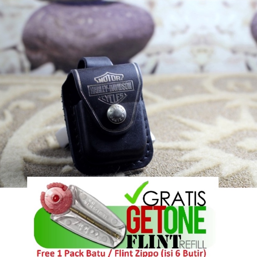 ⭐⭐⭐⭐⭐ Sarung Pouch Zippo Original Harley Davidson BONUS FLINT BATU 6Pcs