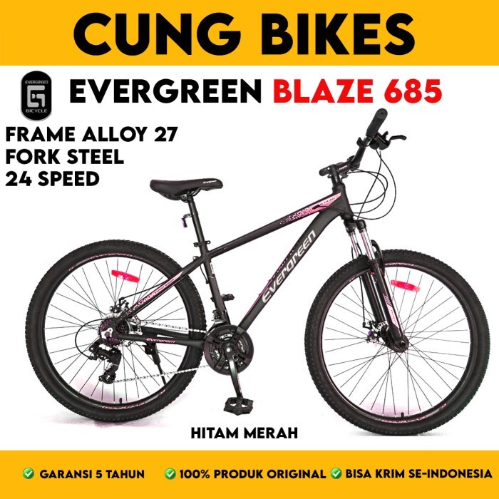 SEPEDA GUNUNG 27.5 INCH MTB EVERGREEN BLAZE 685 FRAME ALLOY 3 x 8 SPEED inner cable