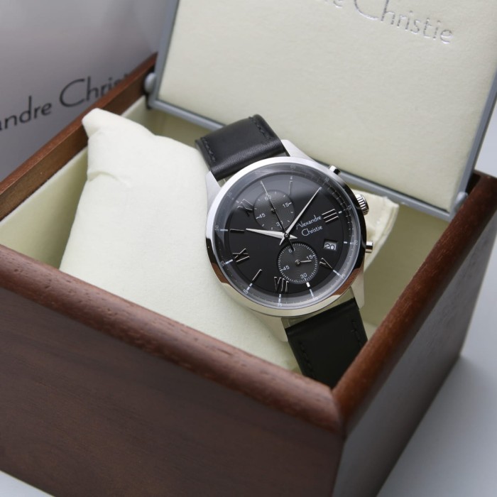 [ ORIGINAL ] Jam Tangan Pria / Cowok Alexandre Christie 6575 AC 6575 - SILVER BLACK ori