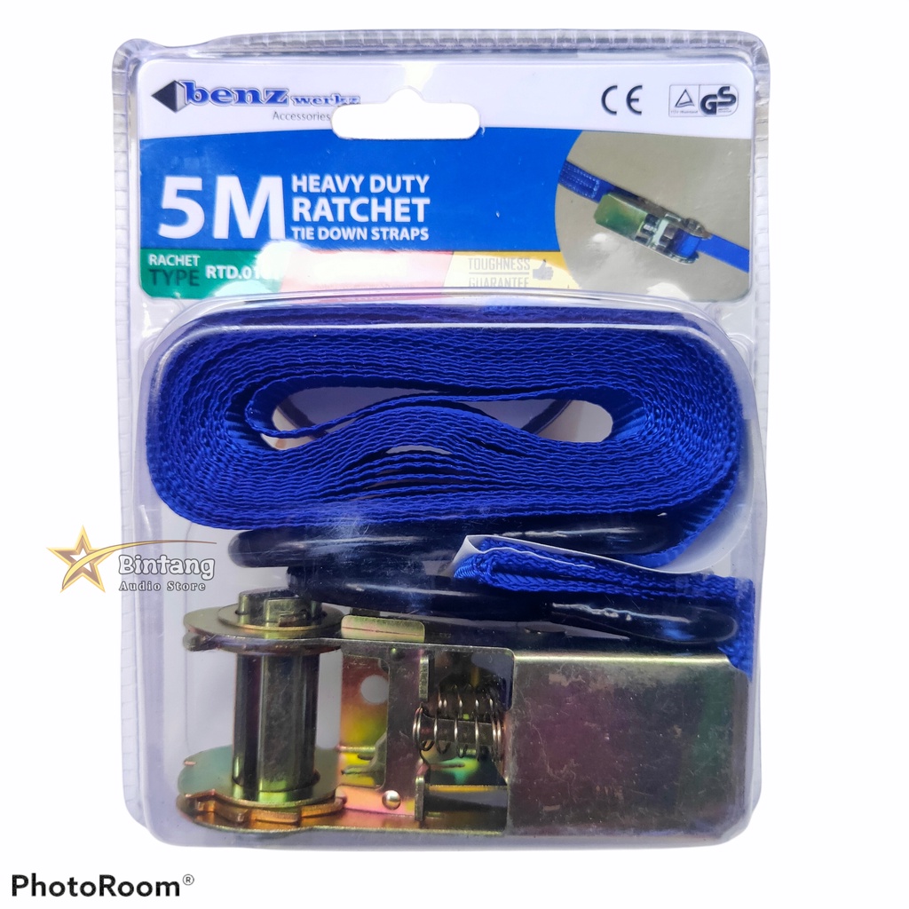 Tali ikat barang 5M BENZ HEAVY DUTY rachet tie down alat ikat/Trekbel