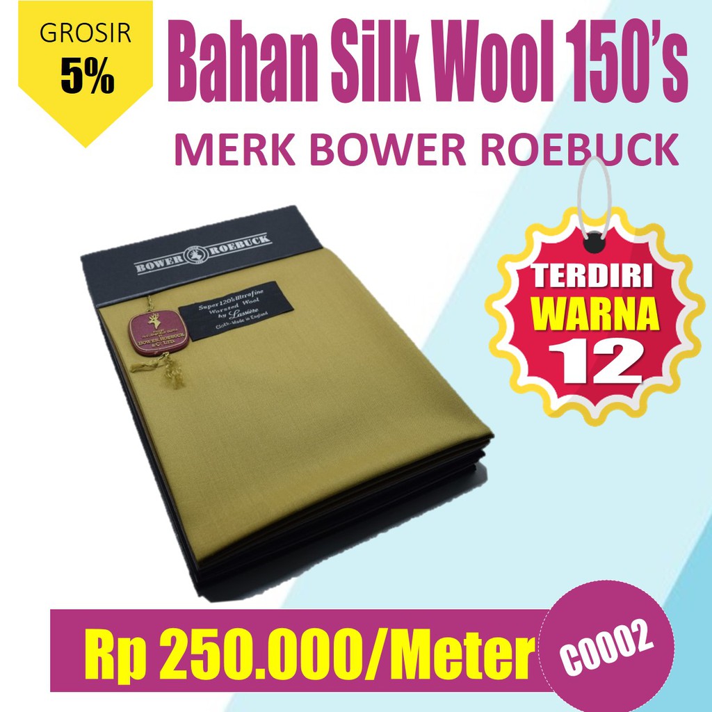 Bahan Kain Jas Wool Asli 100%, Celana,Poliester,Semi Wool,Silk wool,Wool,Murah Meteran,Bower Roebuck