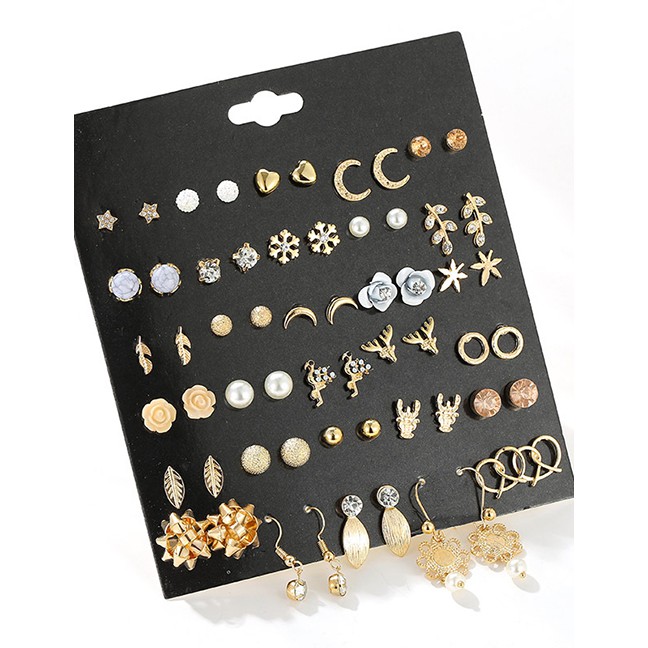 LRC Anting Set Fashion Yellow Crystal Love Moon And Diamond Moose Antler Earring Set D73682