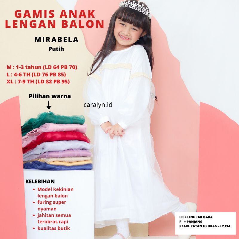 SUPER SALE GAMIS ANAK PEREMPUAN 1-9 TAHUN BAJU MUSLIM ANAK PEREMPUAN MIRABELLA LENGAN BALON MIRABELLA