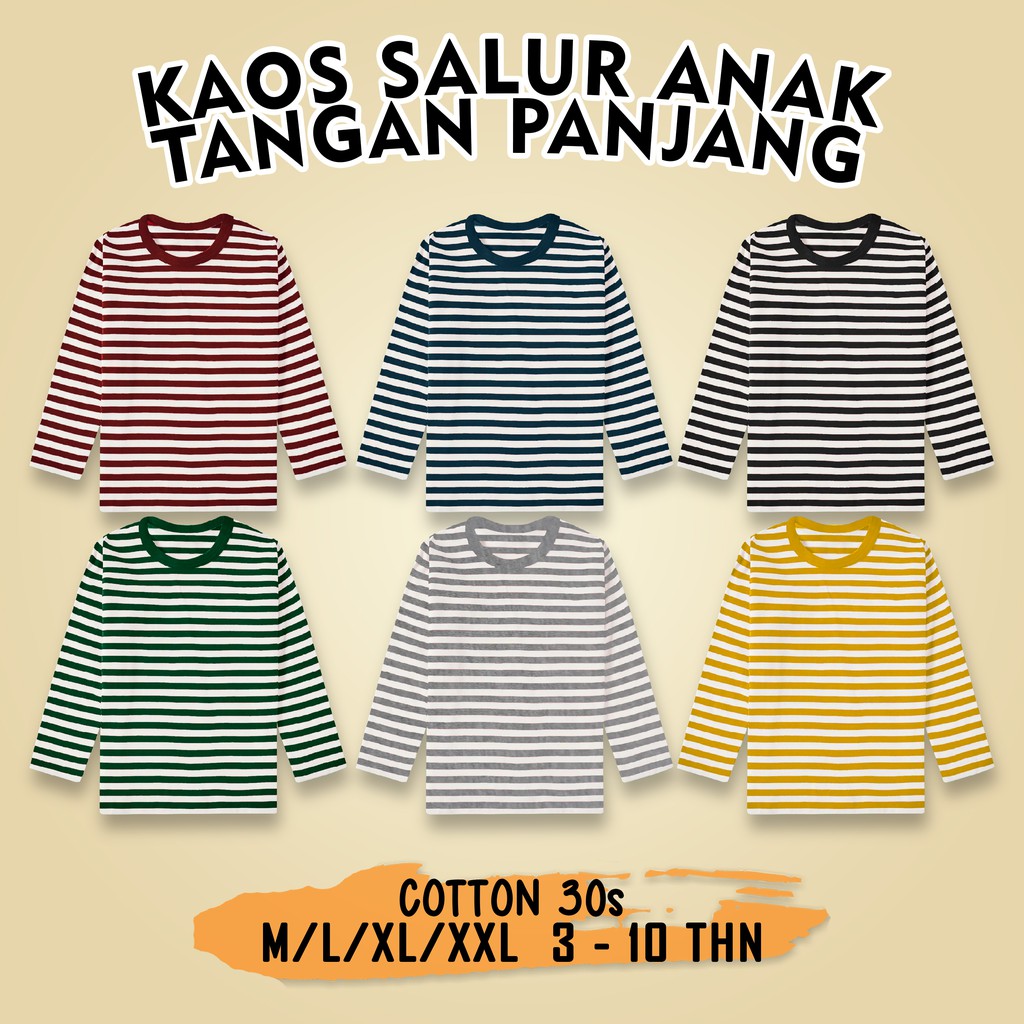 Ramadhan Sale - OLIVER KIDS - Kaos Salur Panjang Anak 3-10 Tahun Basic Kaos Polos Kids Laki-Laki Perempuan  COTTON 30S