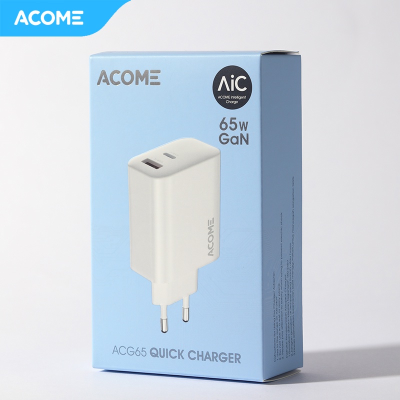 ACOME Wall Charger GaN 65W High Power Dual Ports Support All Fast-Charging Technology Garansi Resmi 1 Tahun - ACG65