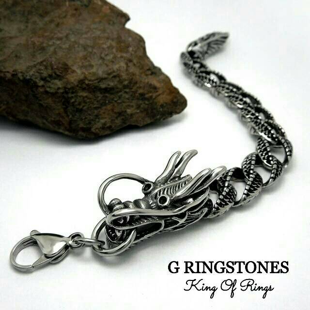 Gelang pria titanium naga big size