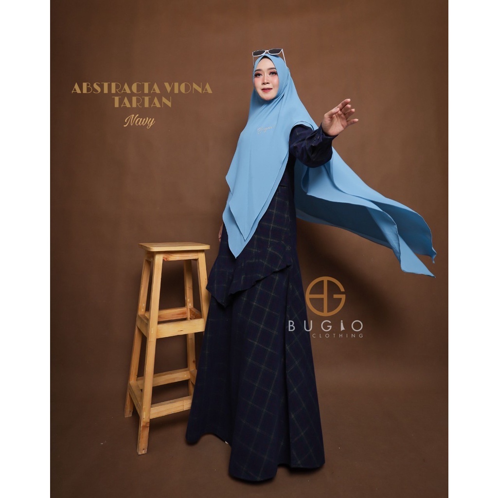 Bugio Viona Tartan Gamis Dress menyusui Bahan Corduroy korduroy Motif Kotak griya mey