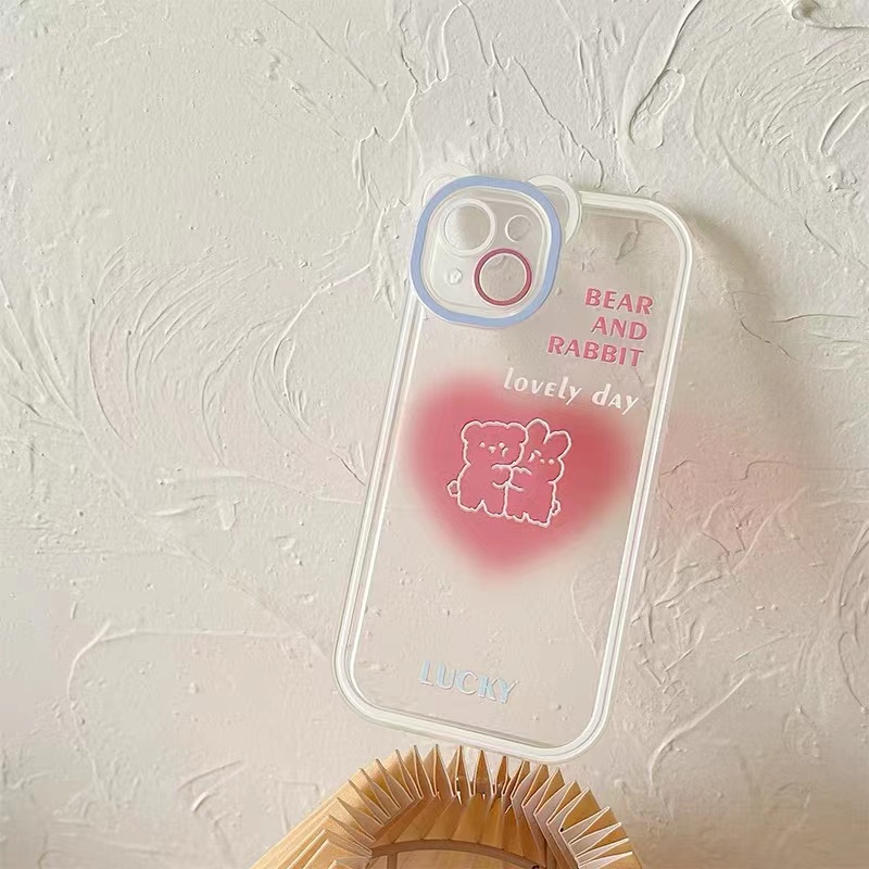 Soft Case Silikon TPU Transparan Motif Love Bear Untuk iPhone 13 12 Mini 11 Pro X XR XS Max SE 2020 6 6S 7 8 Plus