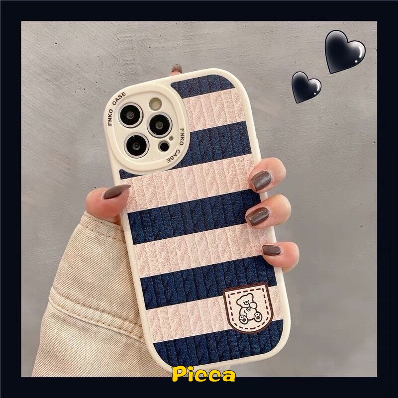 Soft Case Motif Kartun Beruang Garis Biru Bahan TPU Untuk IPhone 6s 6 Plus XR 7 8 Plus 11 13 12 Pro MAX XS MAX X SE 2020