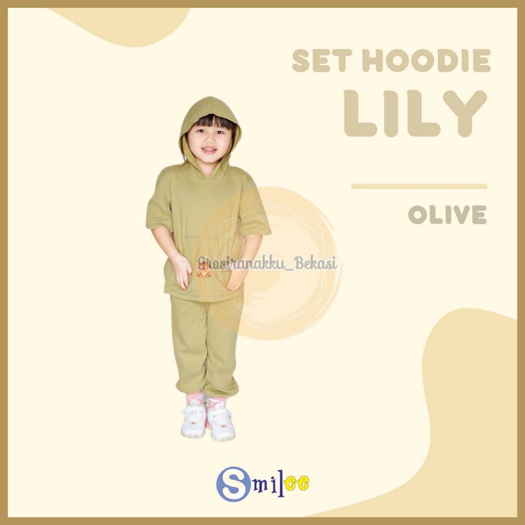 Setelan Anak Smilee Unisex Hoodie Lily Oversize Warna Olive Size 1-5Tahun