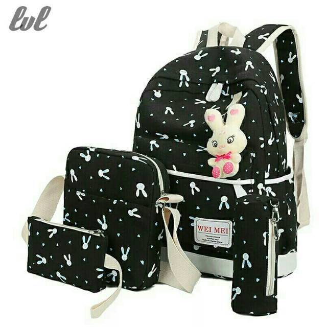 Tas Sekolah Tas Wanita Tas Sekolah Anak Tas Kuliah Tas Ransel Tas Backpack Set Playboy 5in1