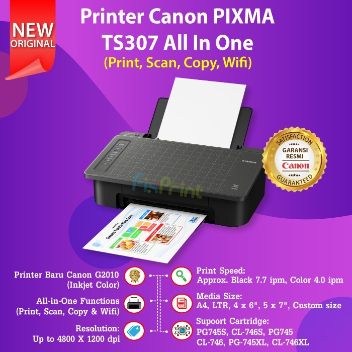 Printer Canon TS307 TS 307 Print Scan Copy WiFi Cartridge 745s 746s FI227