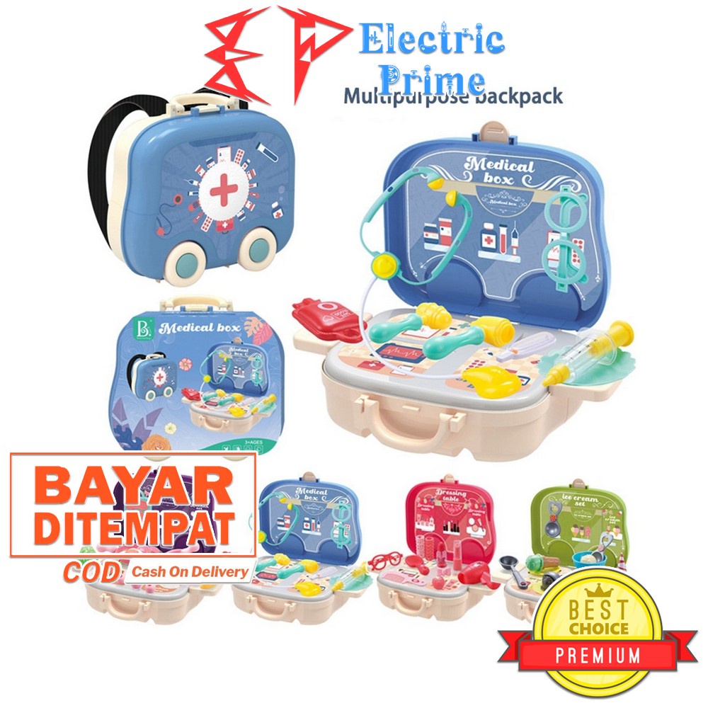 Mainan Peran Edukasi Anak Backpack Role Play Set Kitchen Dressing Medical Ice Cream Toys