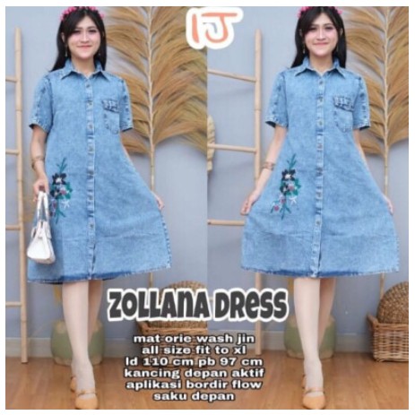 Zollana dress jeans snow aplikasi bordir Termurah Lebay Rekomendasi Influencer tiktok[NVS]