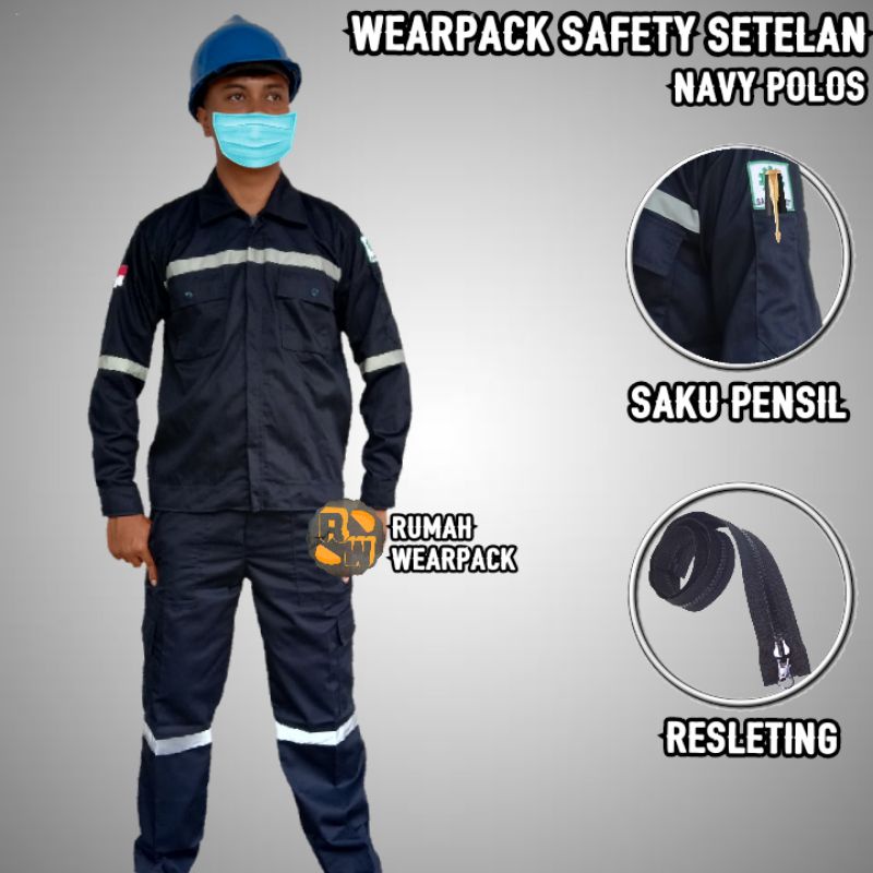 Setelan Wearpack Safety dan Celana Safety Warna Navy Polos