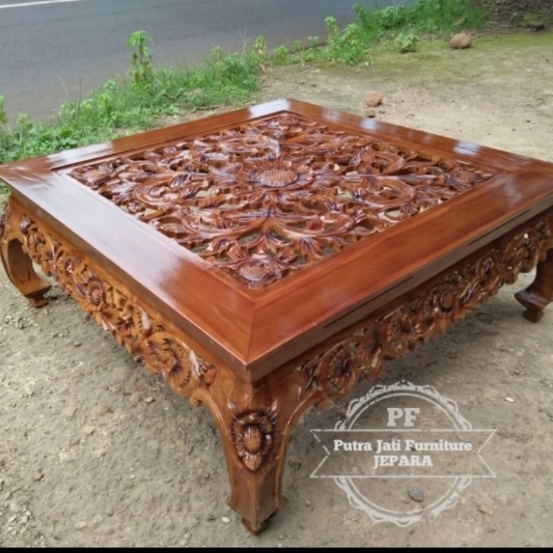 Meja tamu Lesehan /Meja kopi coffee ukir Jepara kayu jati