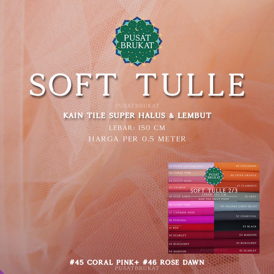 KAIN SOFT TULLE POLOS - KAIN TILE METERAN / BAHAN TULE POLOS HALUS &amp; LEMBUT. [harga utk per 0.5m]