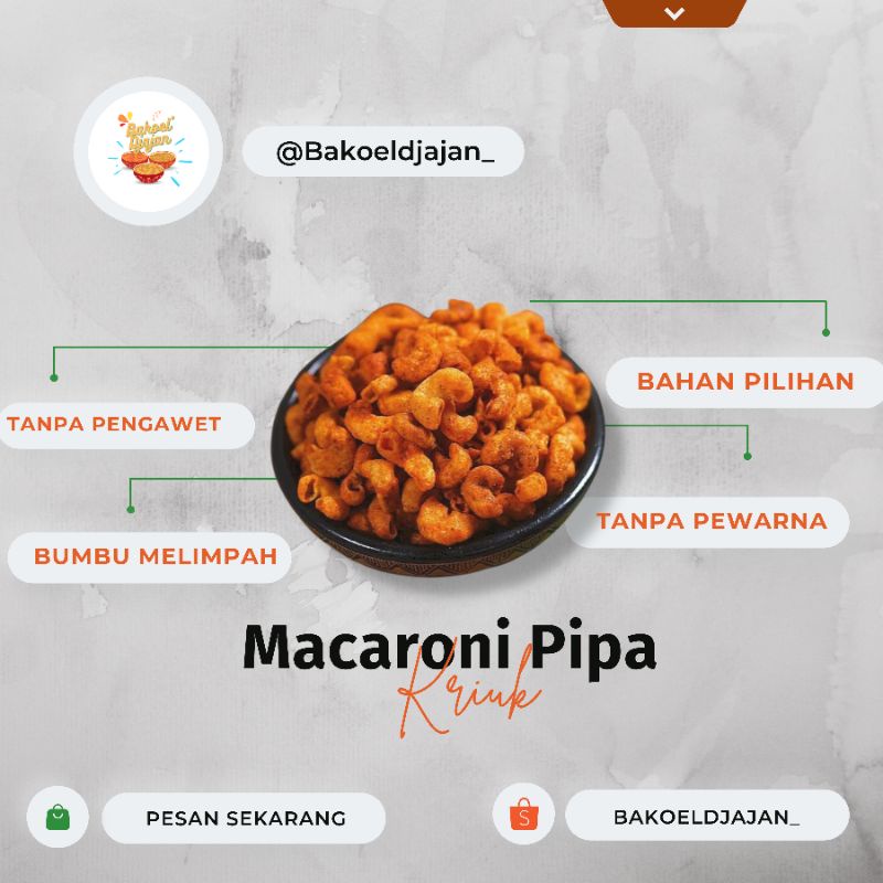 

(100 GR) MACARONI PIPA PEDAS DAUN JERUK BY BAKOEL DJAJAN