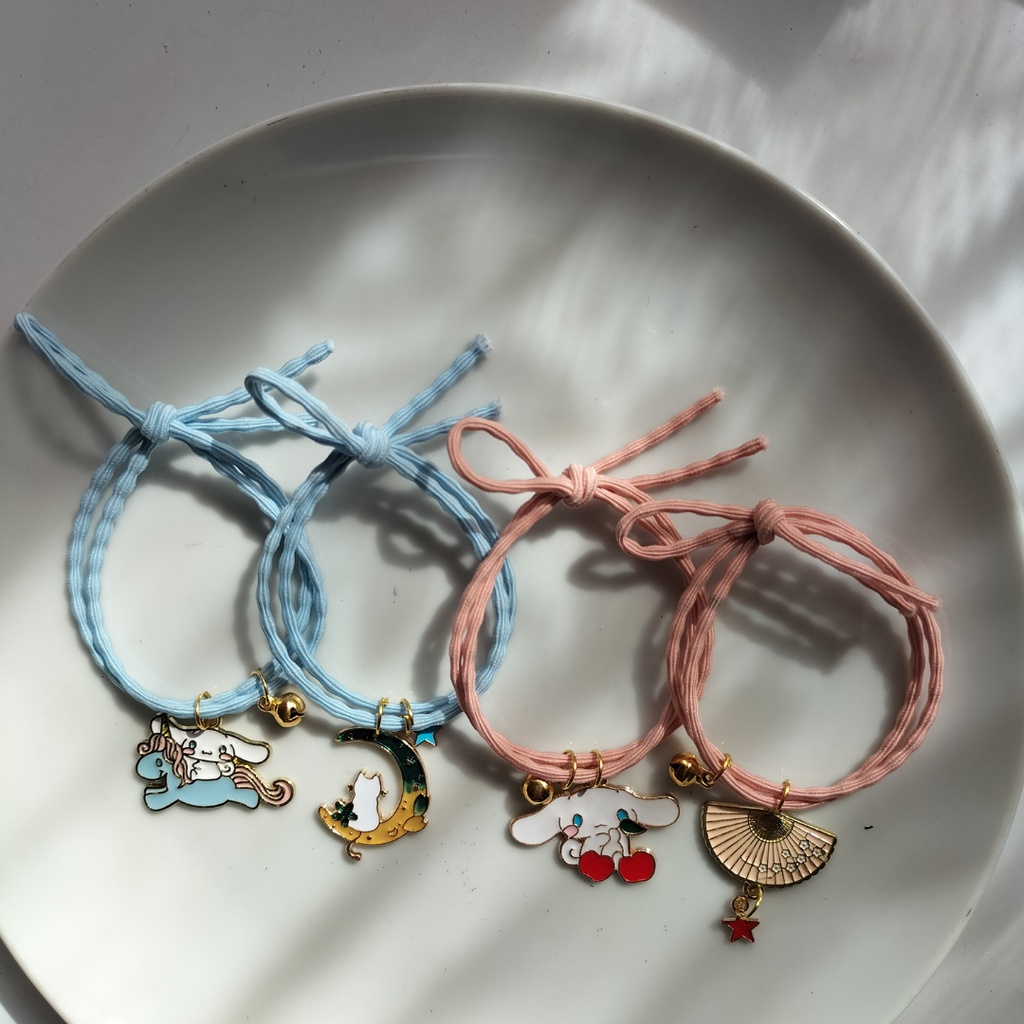 Gelang Tali Gelang Simpel Gelang Korea Gelang Couple Lucu Pink Biru Ikat Rambut Korea Bandul Cinnamo