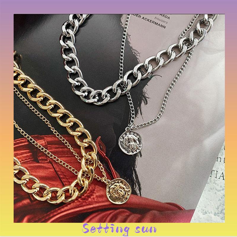 Kalung Rantai Double Layer Dengan Liontin Bahan Titanium-SWteel Gaya Hip Hop TN