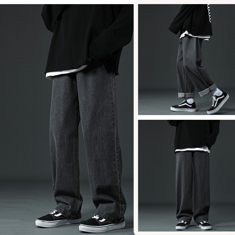 Celana jeans pria Celana panjang pria baggy pants pria straight jeans celana korean style pria celana kulot jeans 2025 baru fashion Tidak luntur celana jeans hitam pria