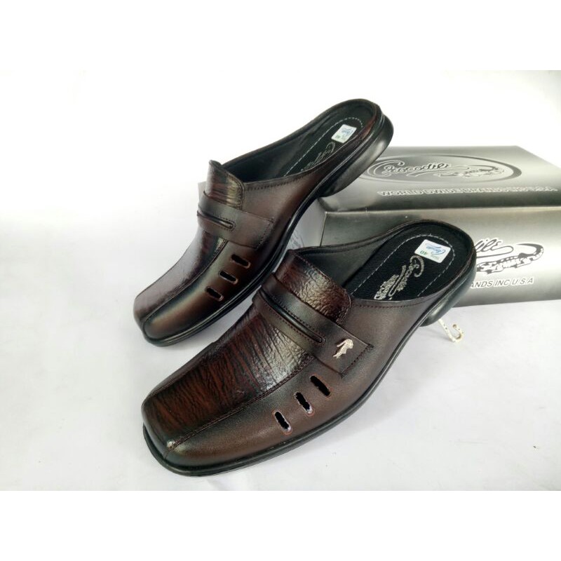 Sandal pria slop kulit asli sendal selop slip on casual flat terbaru bapak pria laki ayah terbaru