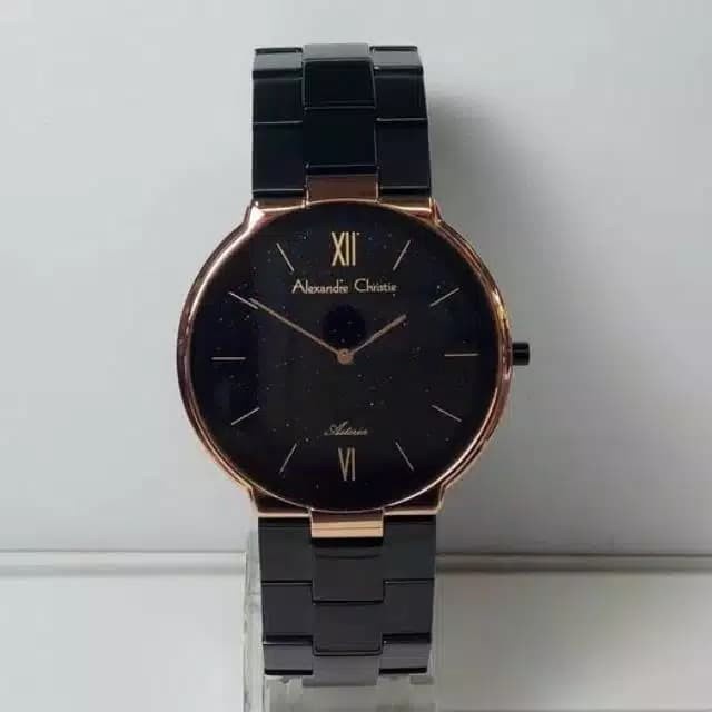 Jam tangan pria Alexandre Christie AC 8480 AC8480 black rosegold Original