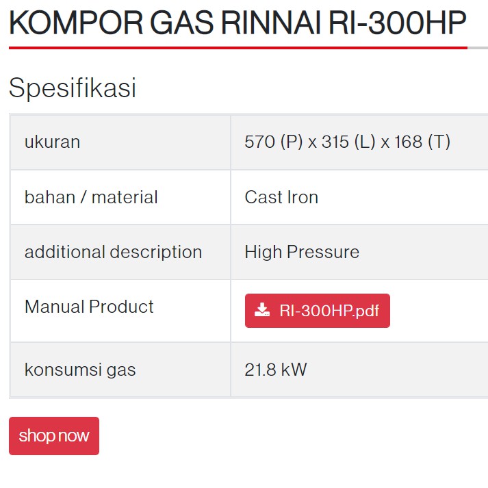 Kompor Gas Komersial Rinnai RI 300 HP High Pressure Tekanan Tinggi Kompor Mawar Rinnai Komersil