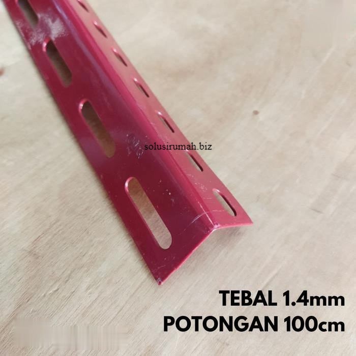 Besi Siku Lubang Merah Tebal 1.4mm Potongan 100 cm 1 meter kosongan