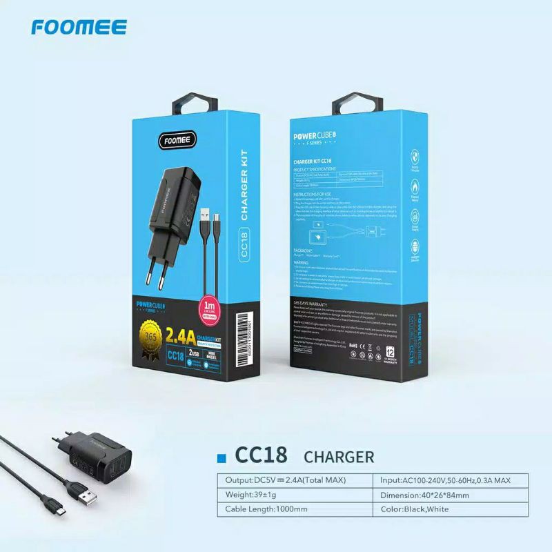 Foomee CC18 Charger Kit 2.4A with Micro USB Cable