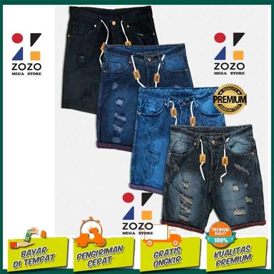 Celana Jeans Pendek Sobek Bermuda Pria