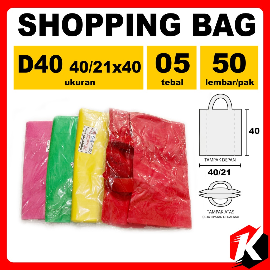 

Kantong belanja shopping bag tali D40 40/ 21 x 40 isi 50 lembar