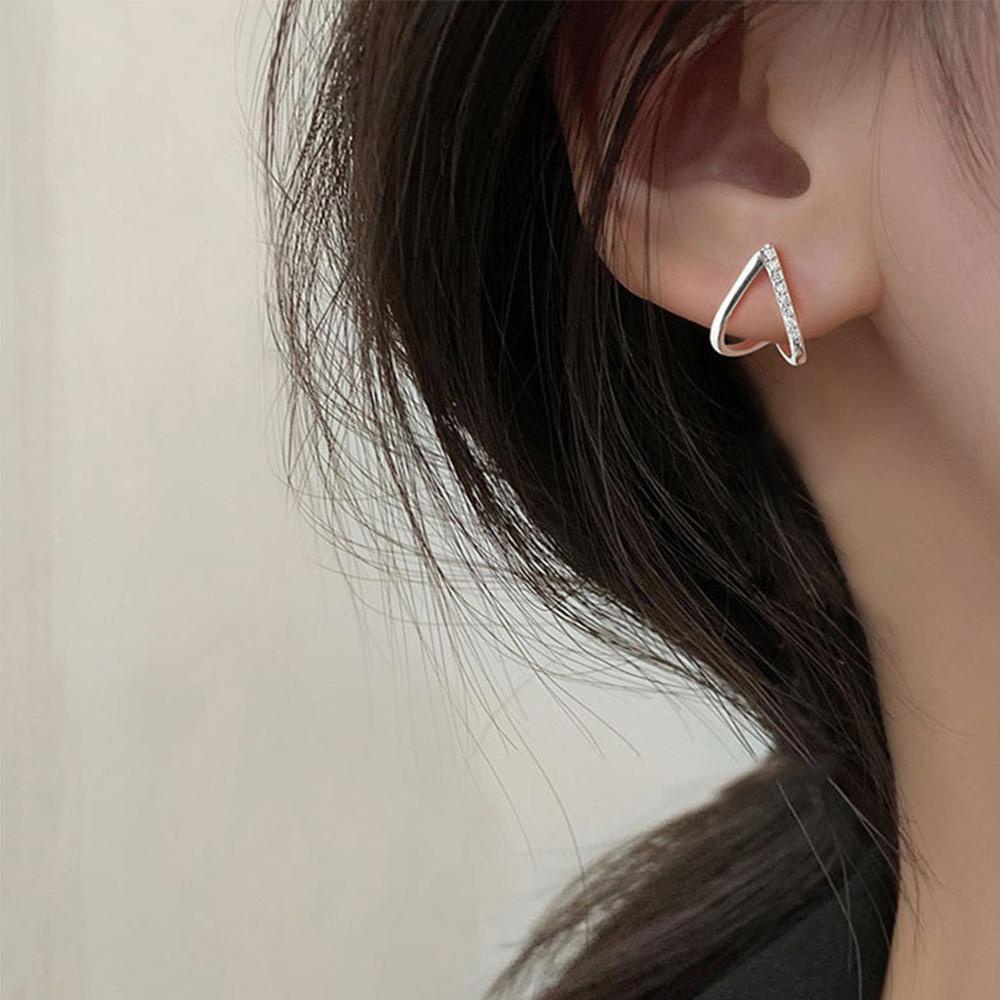 Needway   Stud Earring Aksesoris Hadiah Berongga Kepribadian Geometris Kristal Perhiasan Fashion