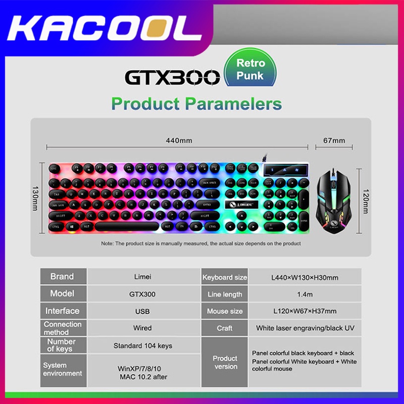 Gaming Keyboard Mechanical Komputer Set Gaming Mouse dan Keyboard USB Cable RGB GTX300 Black Gold Light Luminous mechanical keyboard