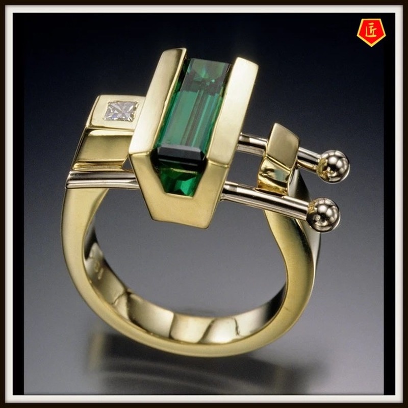 [Ready Stock]Gold Emerald Pearl Modern Ring for Women Creative Fashion