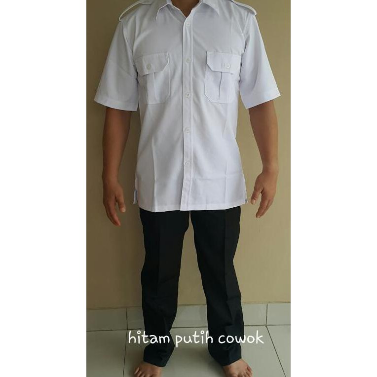 Baju Setelan Seragam Putih Hitam Pdh Pria/Pegawai/Guru/Driver Murah