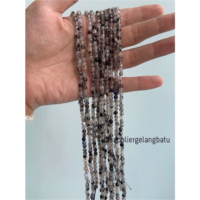 Batu RHODOLITE DALMANTION CUTTING 4mm natural akik hitam putih serat