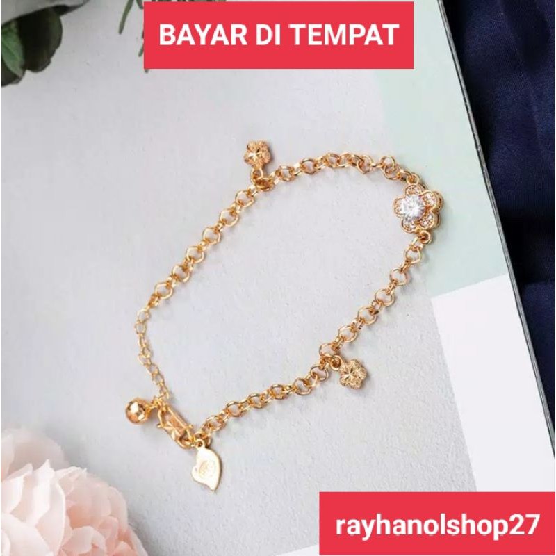 Gelang tangan wanita Titanium permata satu lapis emas gold