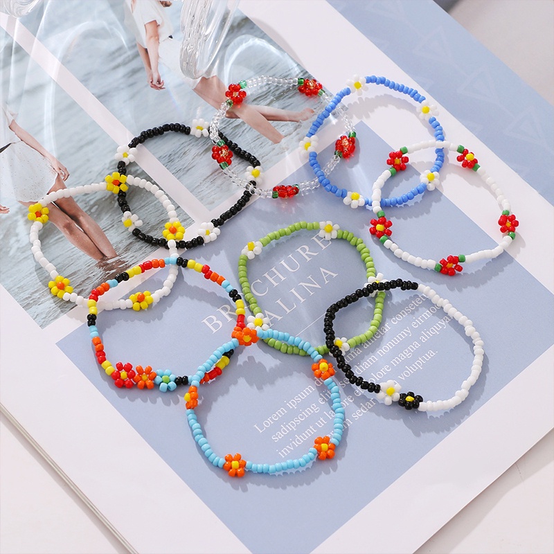 Fashion Tenunan Warna-warni Manik-manik Daisy Anklet / Gelang Beach Resort Style Accessories