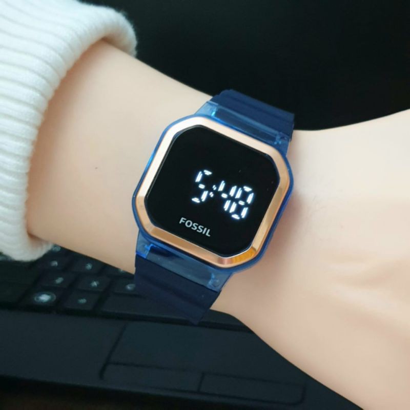 Jam tangan wanita digital kotak 38mm tali karet jam digital wanita keren