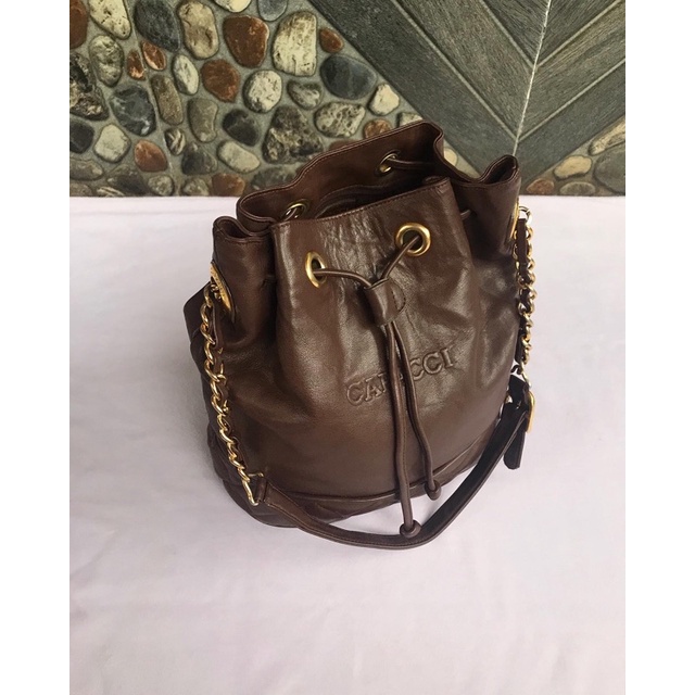 Tas serut tali rantai kulit | Tas serut kulit asli | capacci preloved