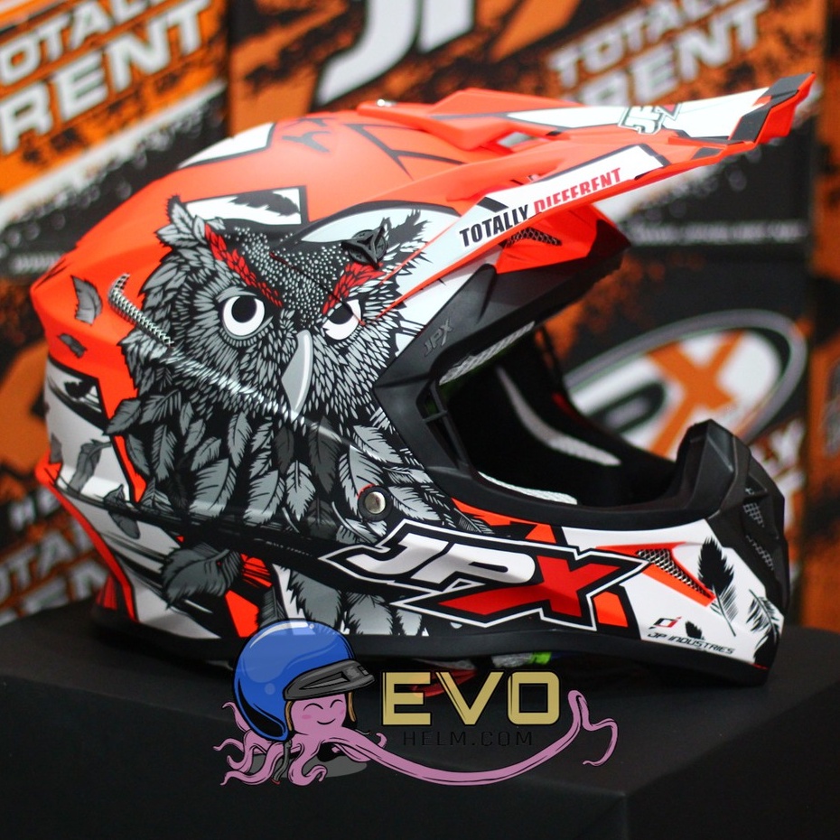 HELM JPX CROSS_FOX1 X13 - FLUO RED DOFF + GOOGLE SNAIL (ONGKIR 2 KG) JPX X13 ORANGE STABILO HELM CROSS JPX MOTIF OWL BURUNG HANTU JPX STABILO