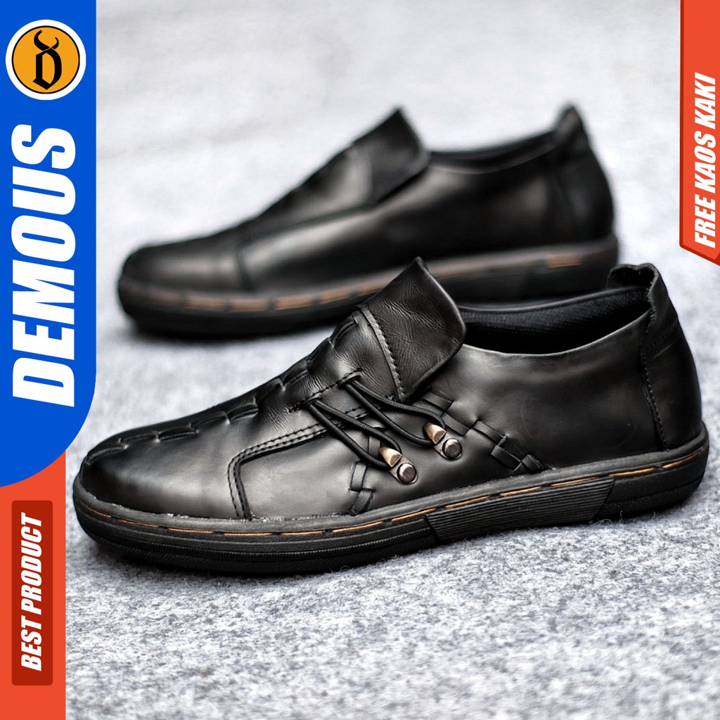 Sepatu Sneakers Pria Sepatu Casual Pria Kulit Asli Sepatu Kerja Kuliah Kondangan Sepatu Hitam Pria DEMOUS JACK