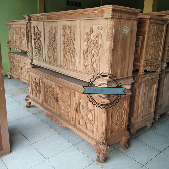 Bufet/ Bupet hias pajangan ruang tamu model antik ukir jati Jepara