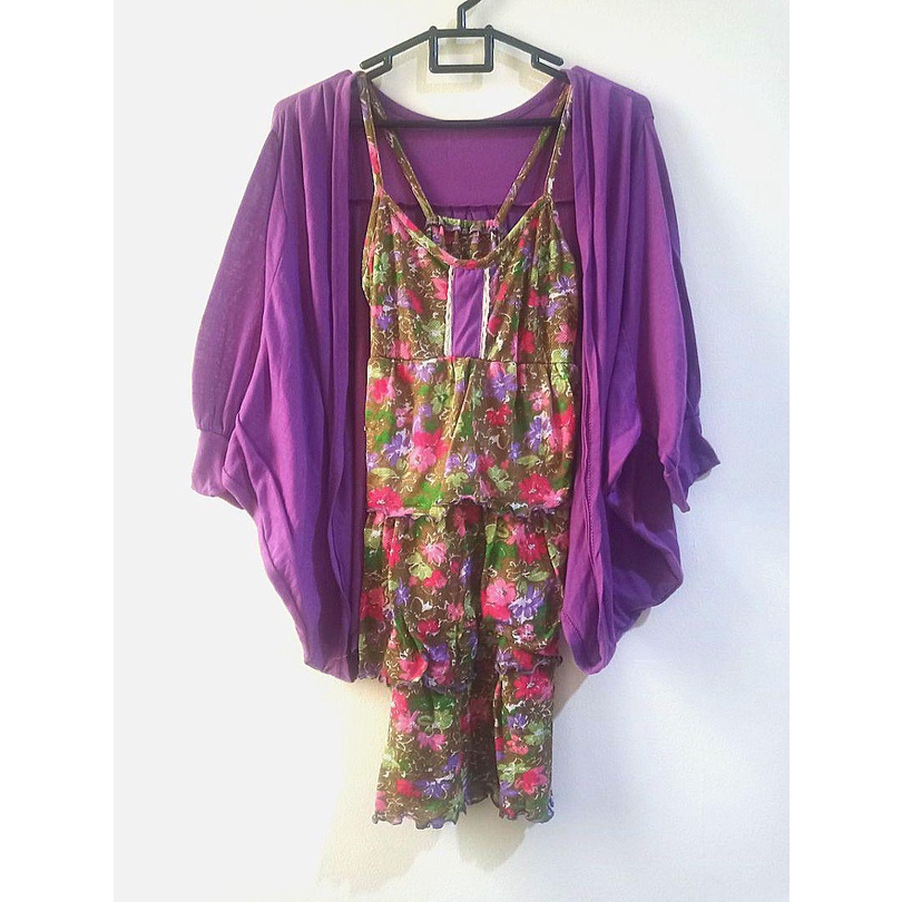 SET Purple Cardigan + Inner flower mini dress