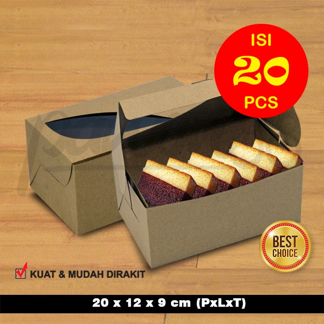 

Box Kue Jendela - Cake Box - Dus Kue - Kotak Kue | 20x12x9 cm - COKLAT -( 20 Pcs )