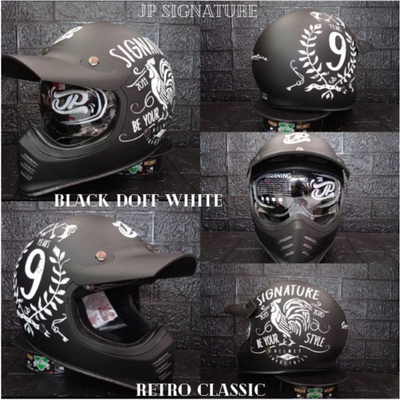 JPX HELM JP SIGNATURE BLACK DOFF WHITE ORIGINAL 100% D-DRING